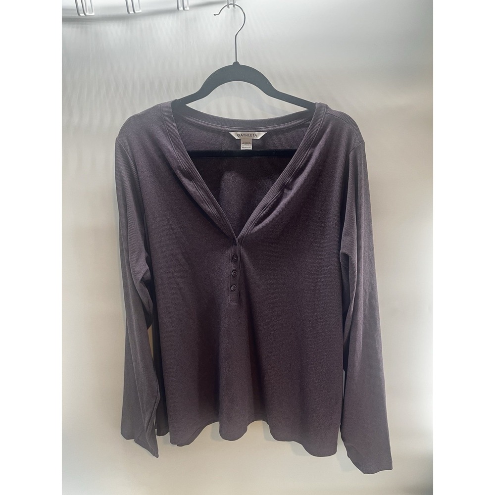 Athleta Women's Purple‎ Untempo Ribbed Long Sleeve Henley Shirt Size 3X